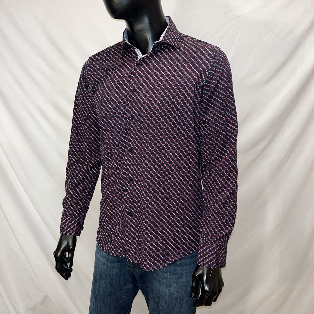 Azaro Uomo Men's Blue Slim-Fit Long Sleeve Dress Shirt Size L